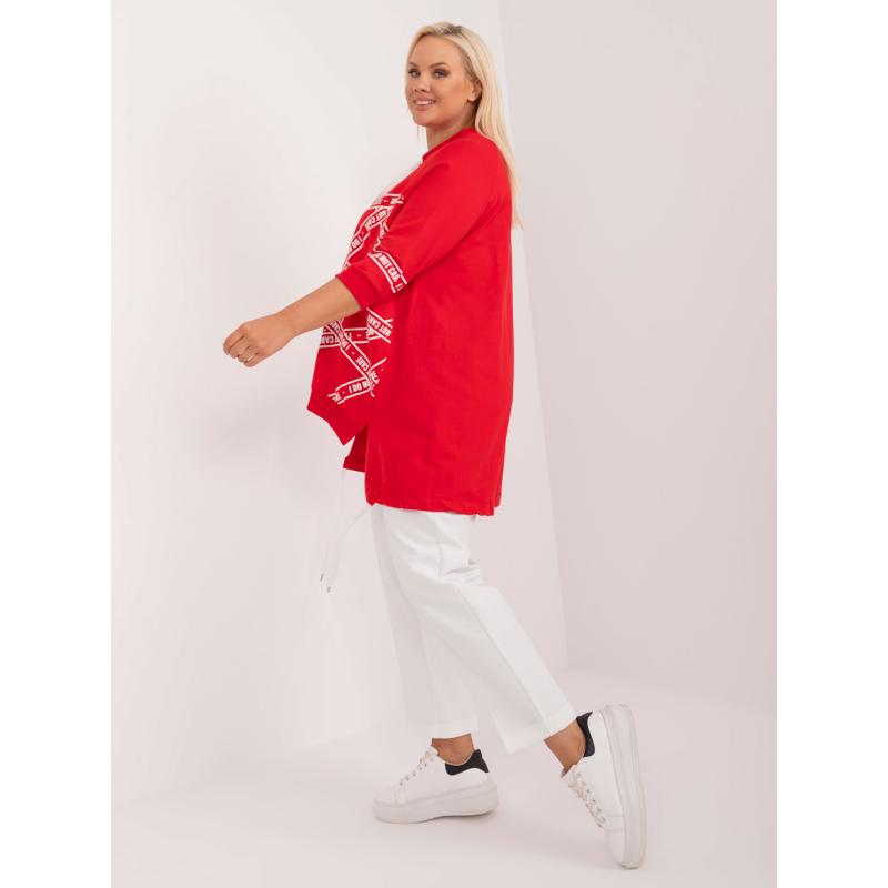 Női plus size blúz hosszabb háttal pamut piros