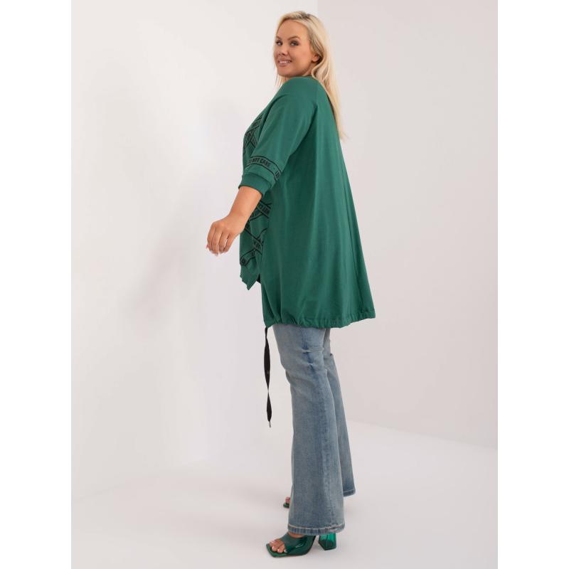 Női plus size blúz felirattal és strasszkövekkel sötétzöld