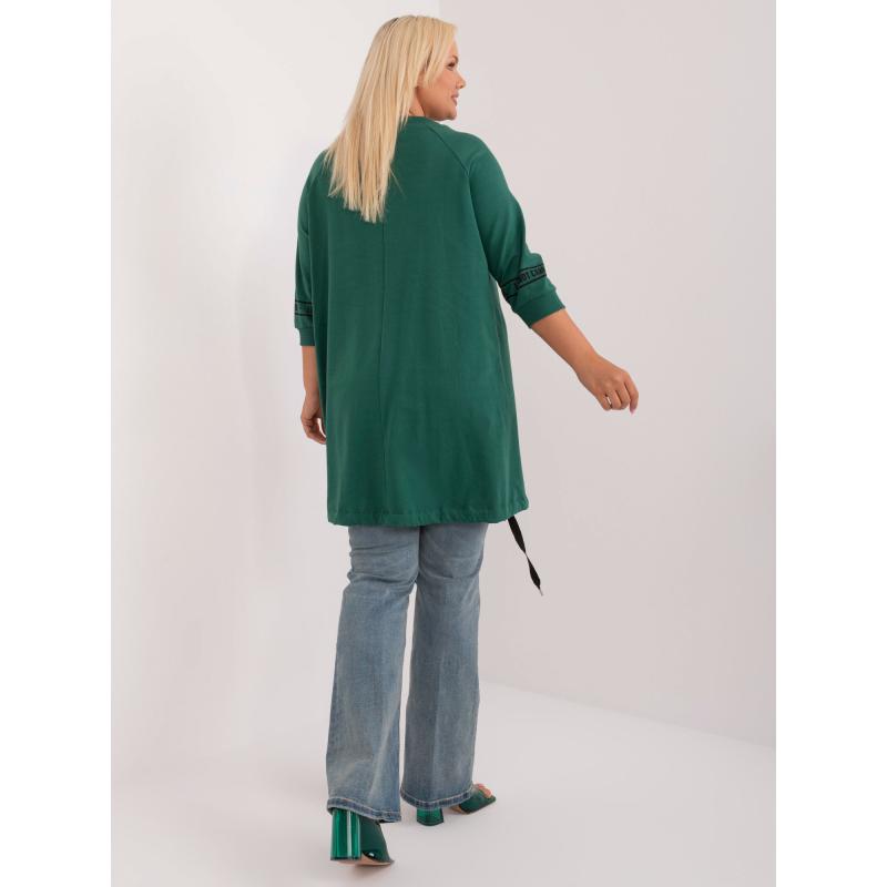 Női plus size blúz felirattal és strasszkövekkel sötétzöld