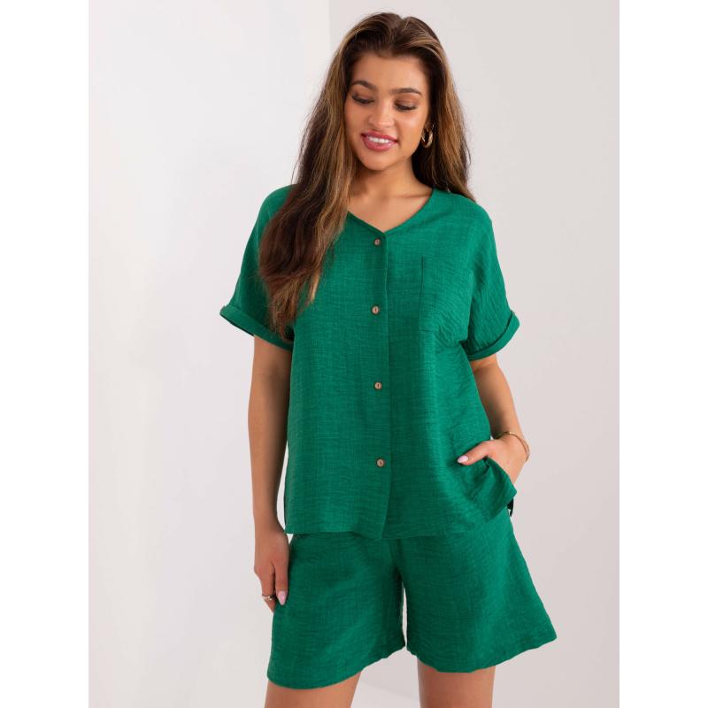 Dámský komplet s halenkou s rozparky tmavě zelený  