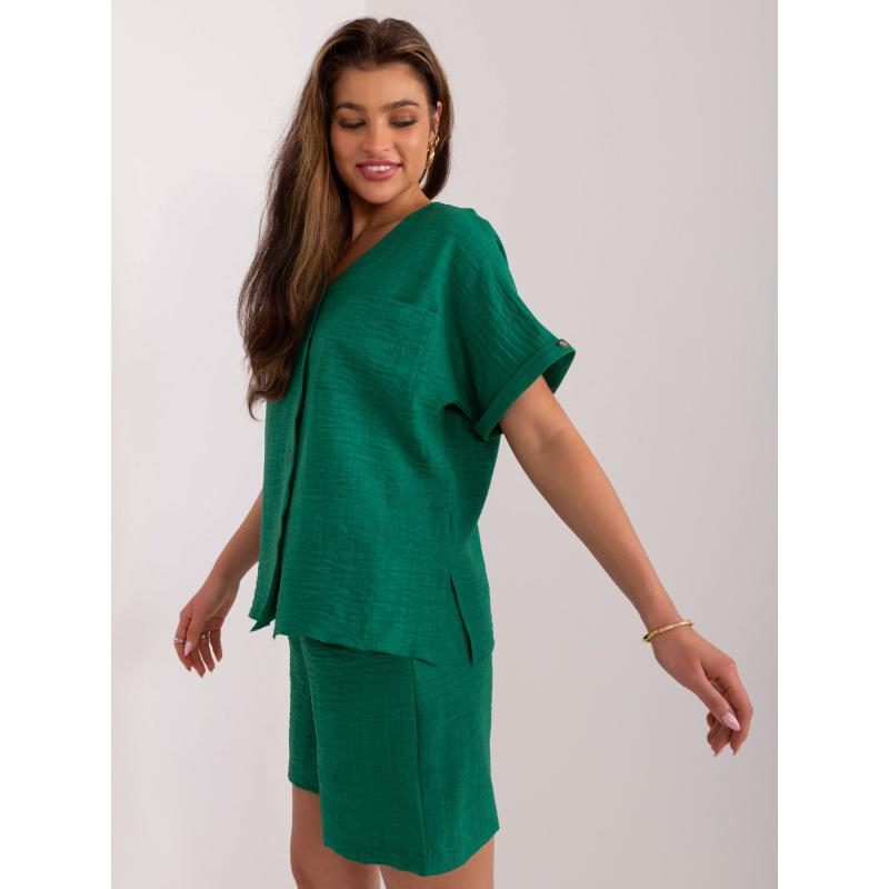 Dámský komplet s halenkou s rozparky tmavě zelený  