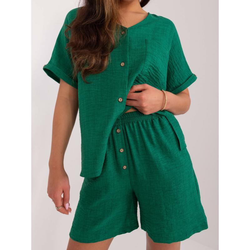 Dámský komplet s halenkou s rozparky tmavě zelený  