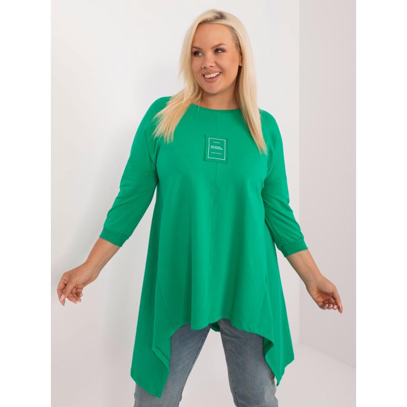Női plus size blúz zsebekkel applikációkkal zöld