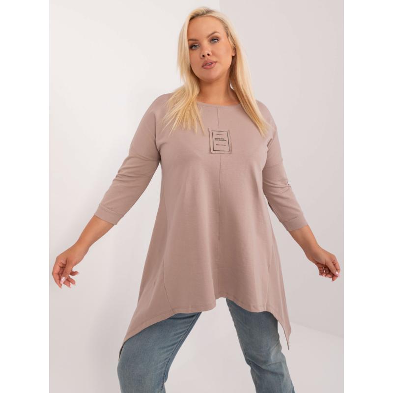 Női plus size blúz foltos zsebbel sötét bézs