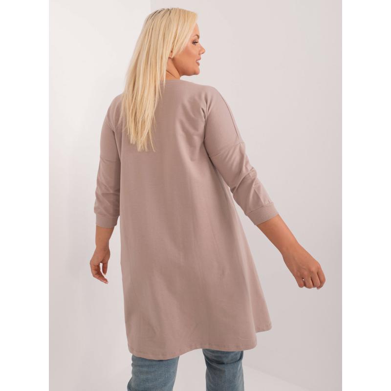 Női plus size blúz foltos zsebbel sötét bézs