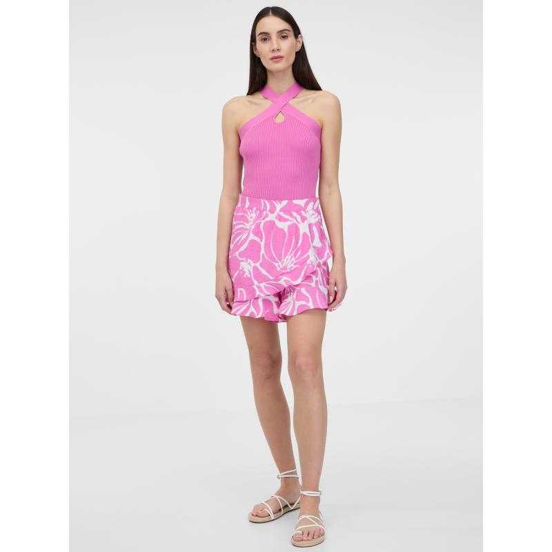 Růžové dámské volánové kraťasy