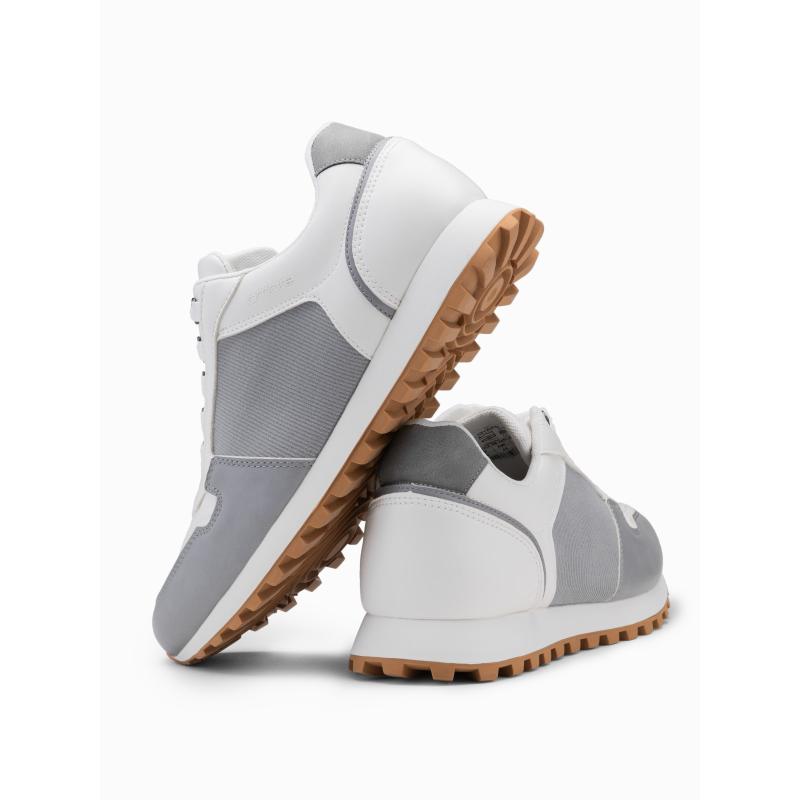 Patchwork pánské tenisky s kombinovanými materiály bílá a šedá 