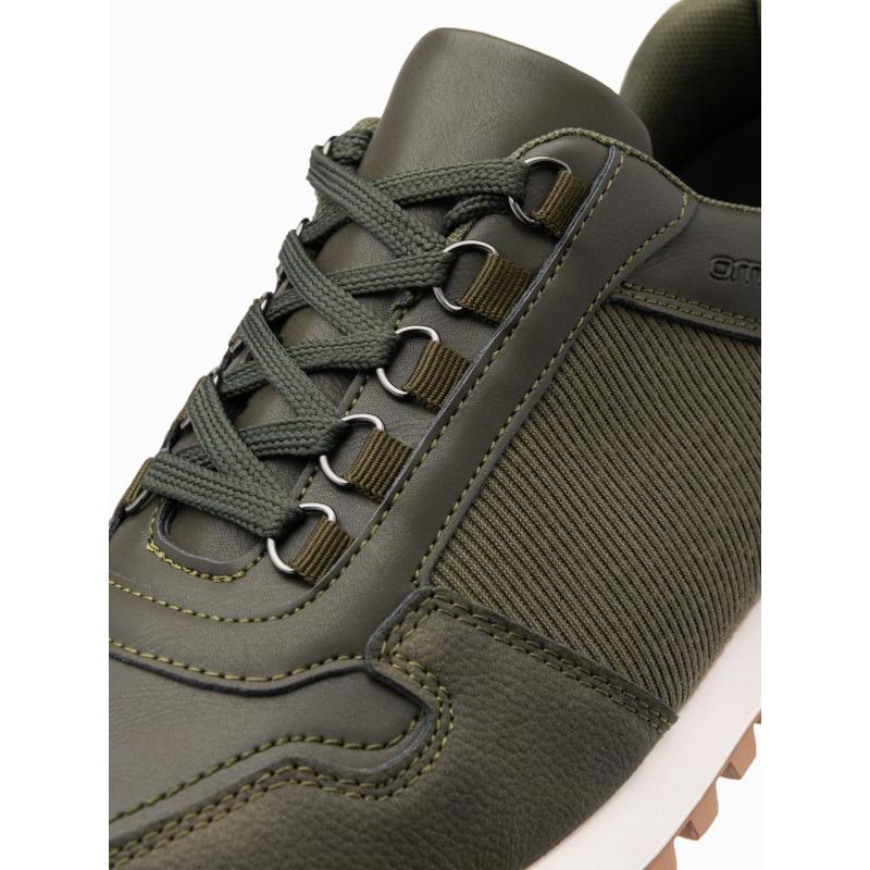 Patchwork pánské tenisky z kombinovaných materiálů tmavě olivová