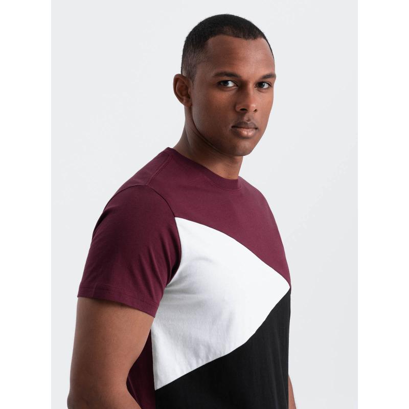 Pánske trojfarebné bavlnené tričko V5 OM-TSCT-0174 bordová a čierna