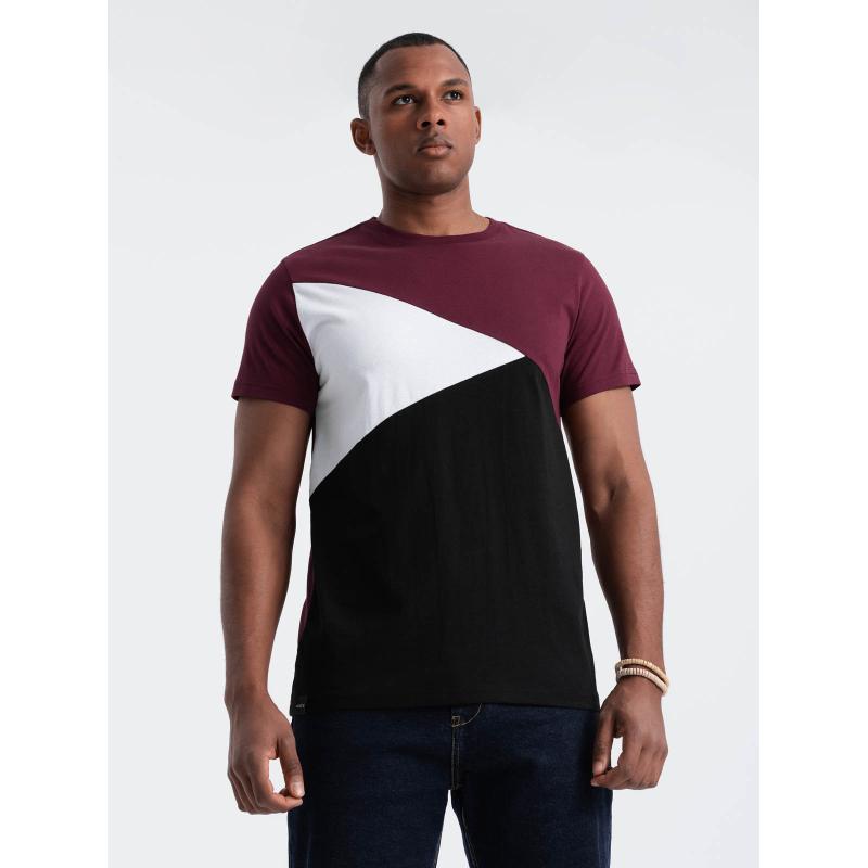 Pánské bavlněné tříbarevné tričko V5 OM-TSCT-0174 bordó a černá 