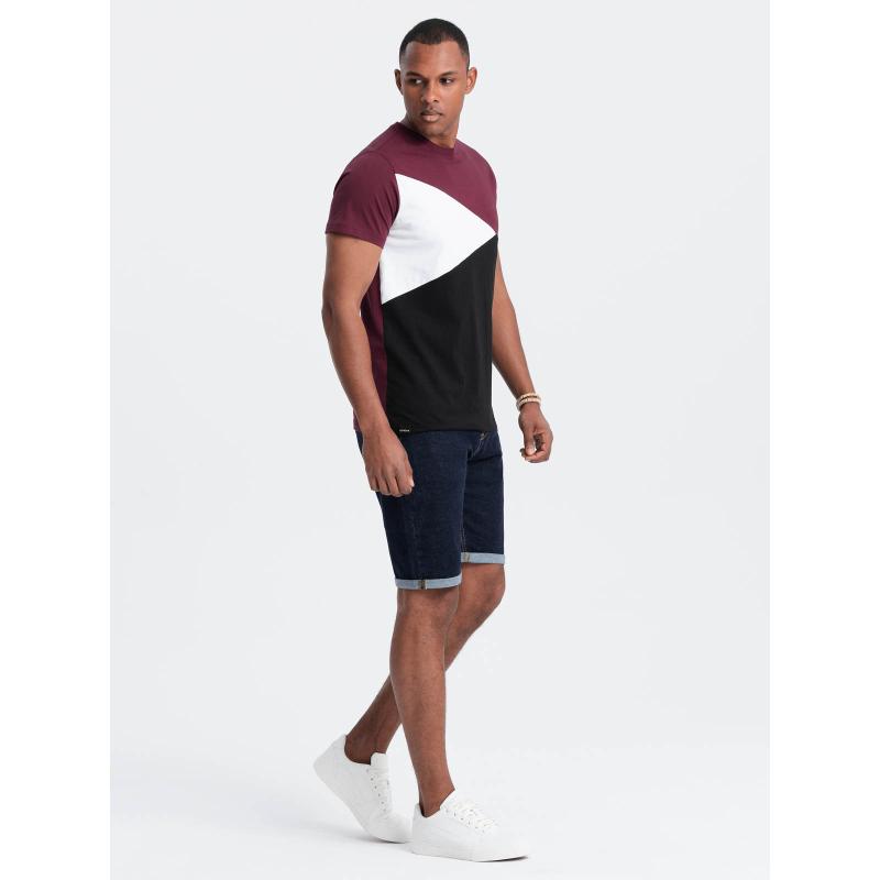Pánské bavlněné tříbarevné tričko V5 OM-TSCT-0174 bordó a černá 