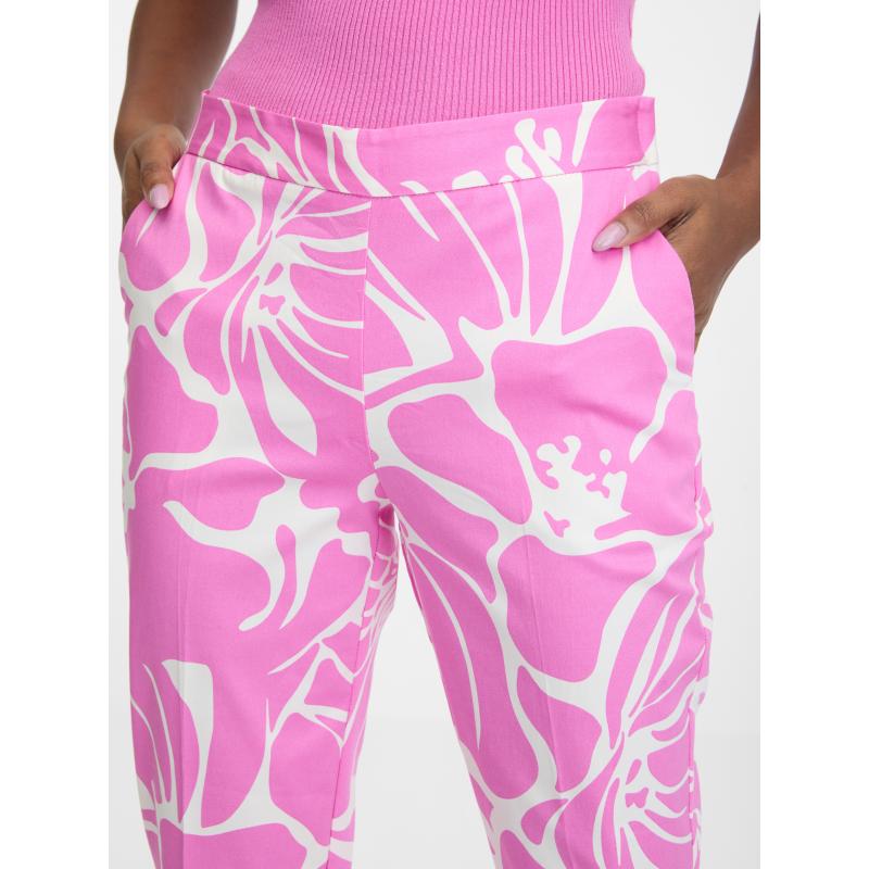 Růžovo-bílé dámské vzorované kalhoty