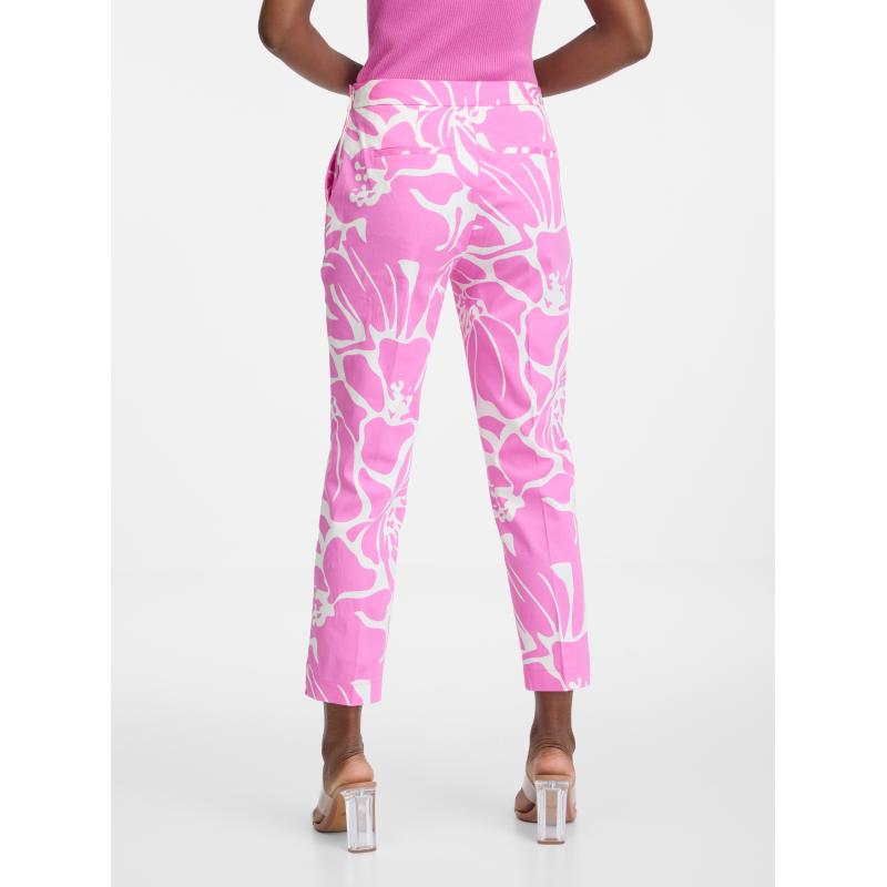 Růžovo-bílé dámské vzorované kalhoty