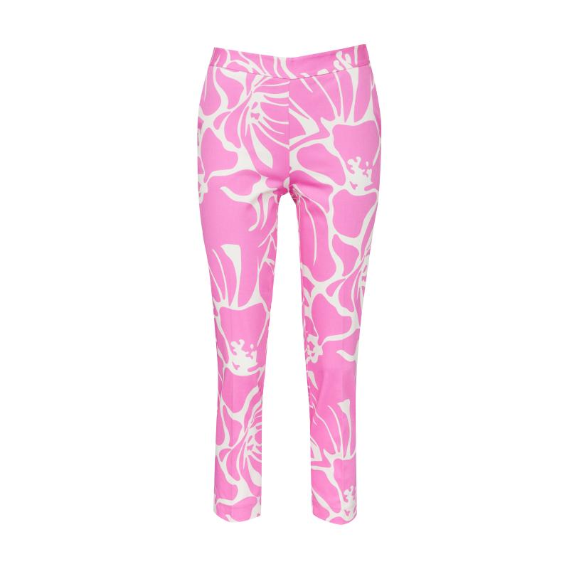 Růžovo-bílé dámské vzorované kalhoty