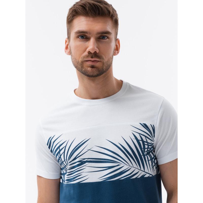 Pánské dvoubarevné tričko s potiskem palmových listů tmavý 