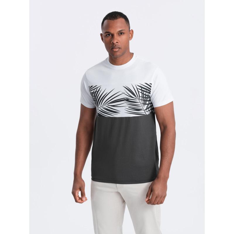 Pánské dvoubarevné tričko s potiskem palmových listů tmavě šedé 