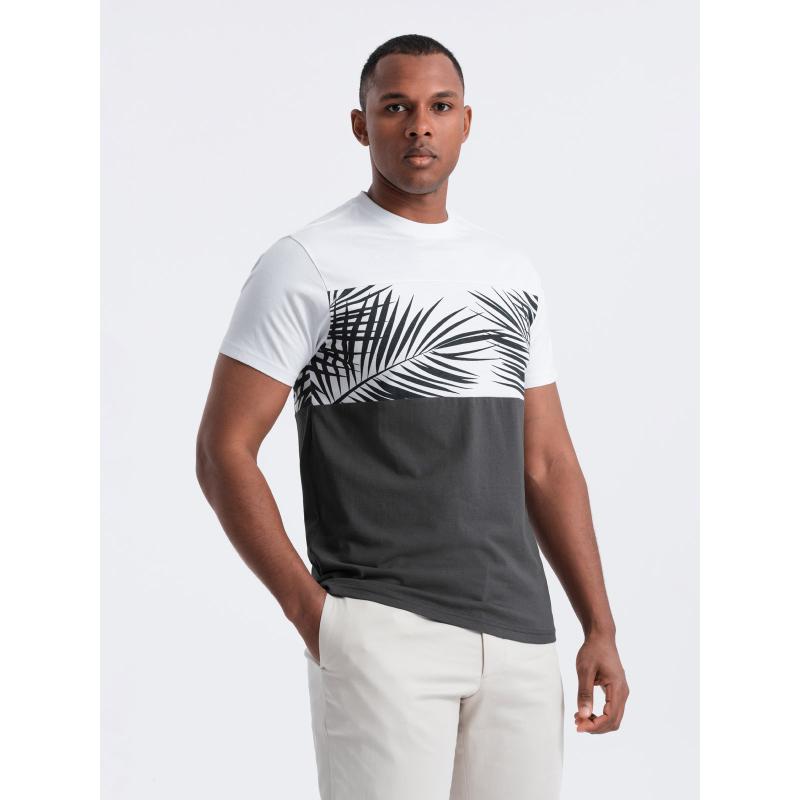 Pánské dvoubarevné tričko s potiskem palmových listů tmavě šedé 