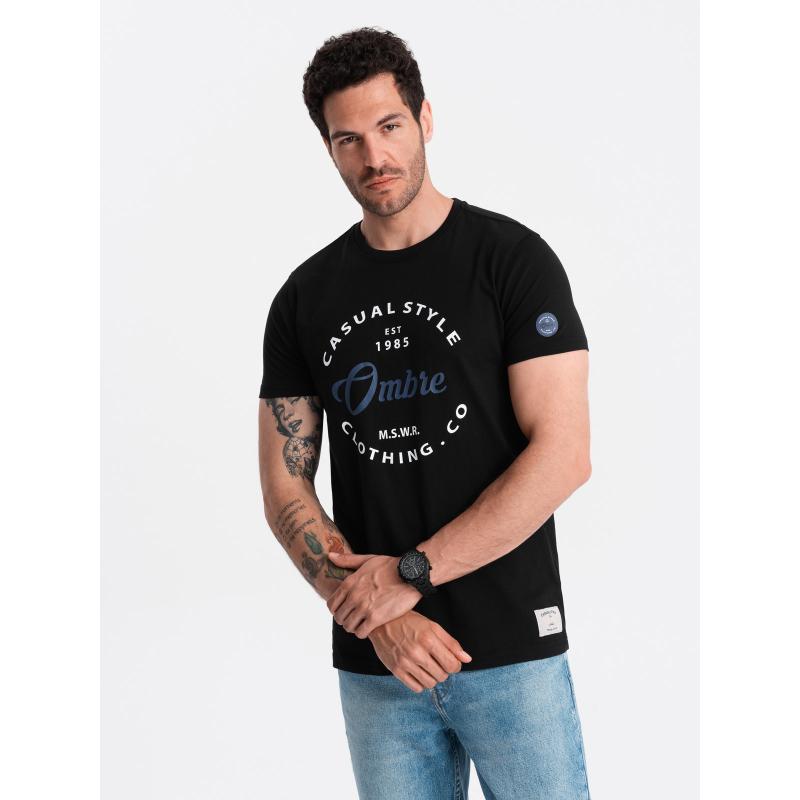 T-shirt męski z nadrukiem Ombre Casual Style fekete