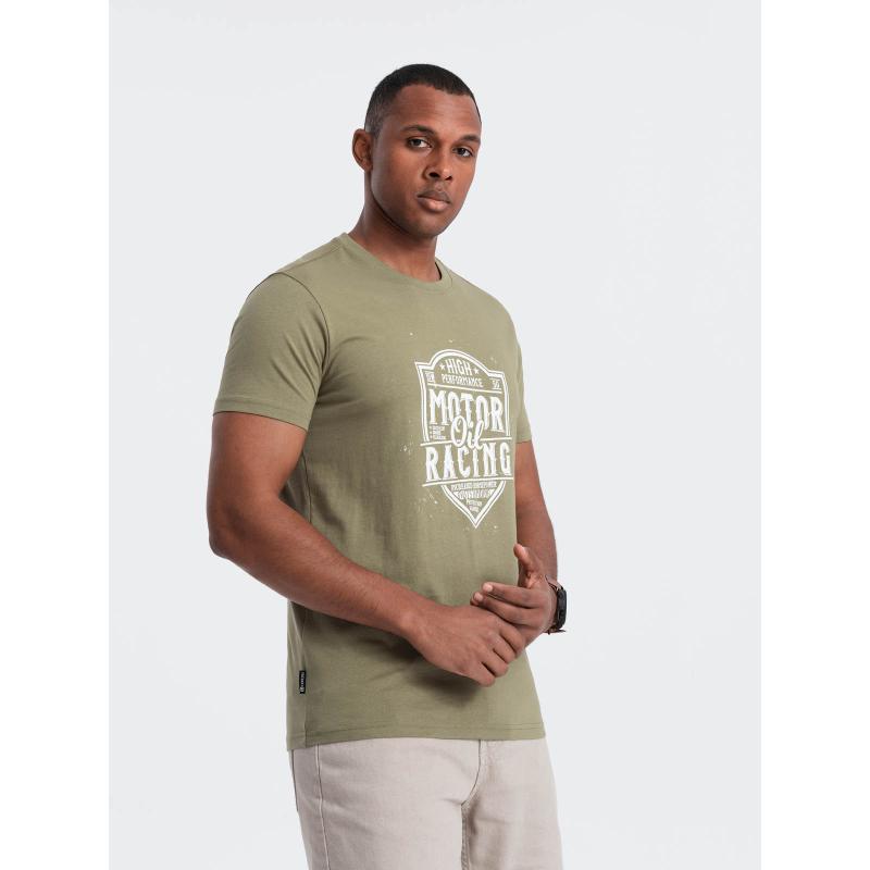 Pánské tričko s potiskem v motocyklovém stylu olivové 