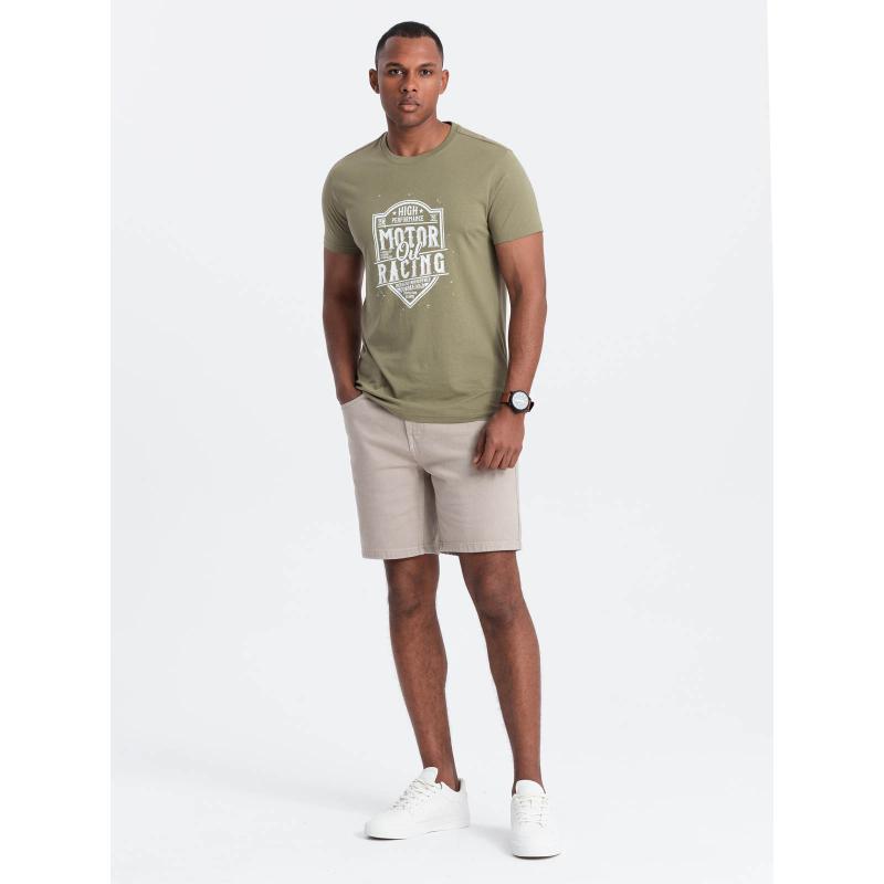 Pánské tričko s potiskem v motocyklovém stylu olivové 