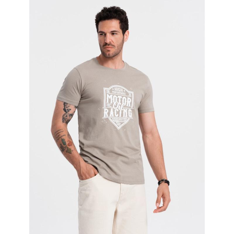 Pánské tričko s potiskem v motocyklovém stylu popelavé 