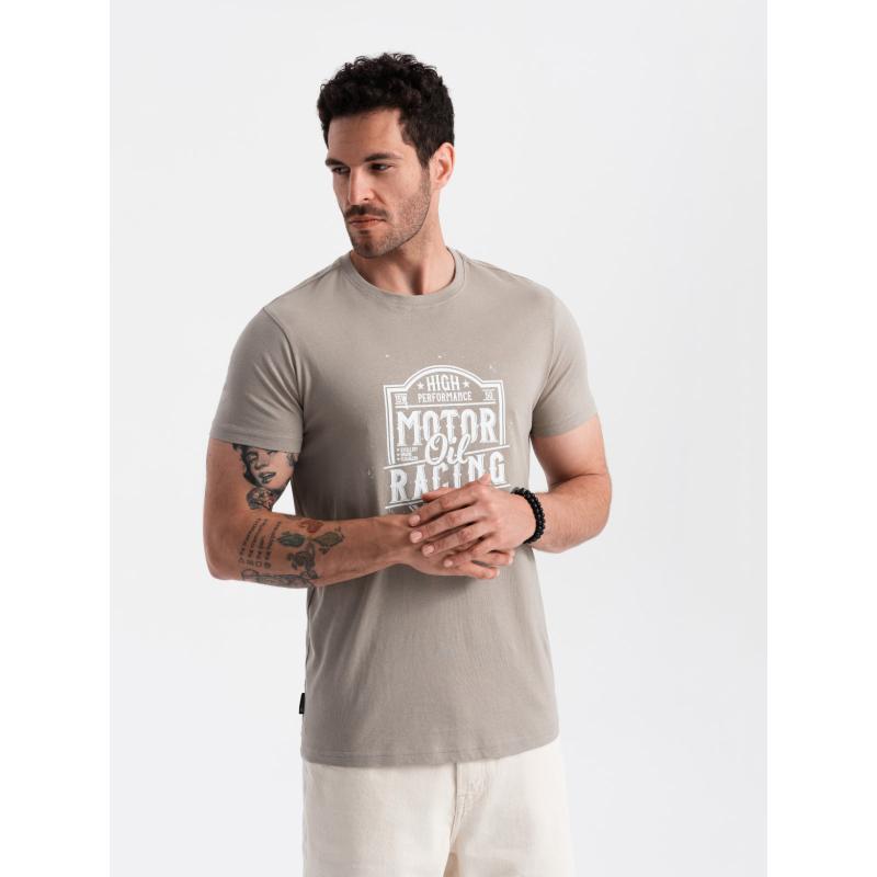 Pánské tričko s potiskem v motocyklovém stylu popelavé 