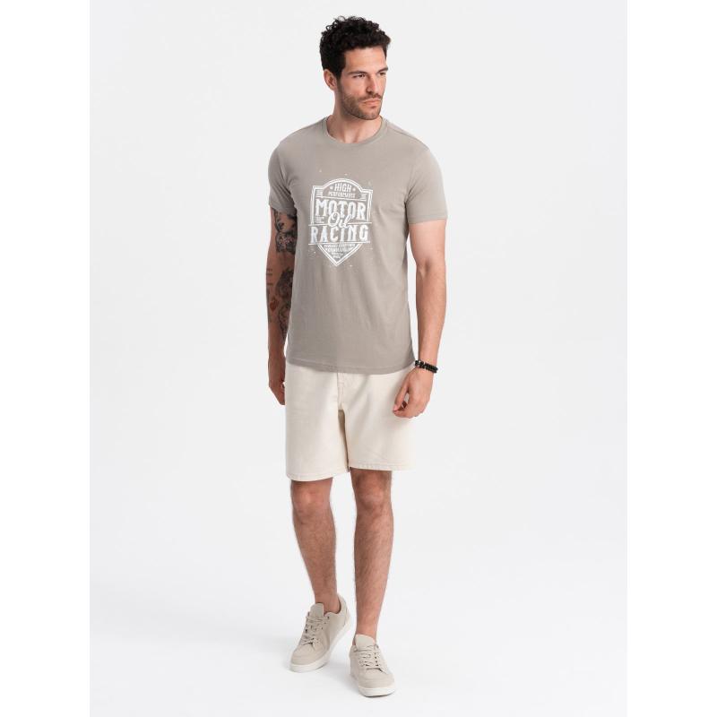 Pánské tričko s potiskem v motocyklovém stylu popelavé 