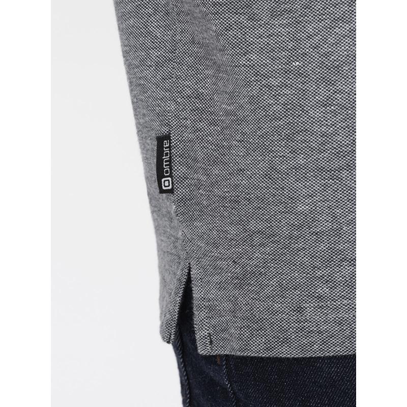 Pánská melanžová polokošile s pruhovaným límečkem černá melanžová