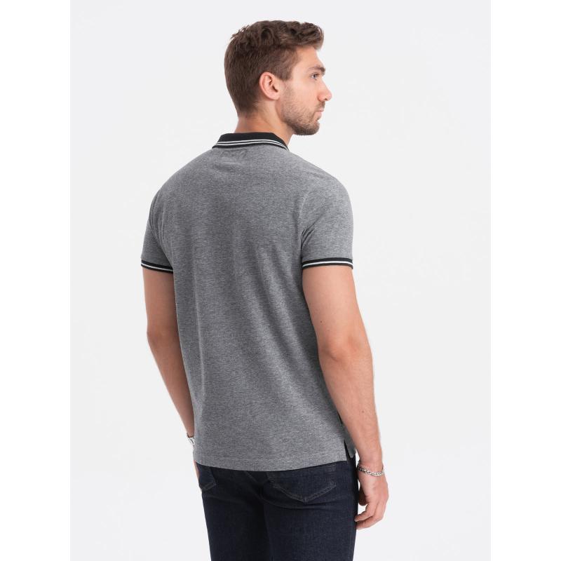 Pánská melanžová polokošile s pruhovaným límečkem černá melanžová