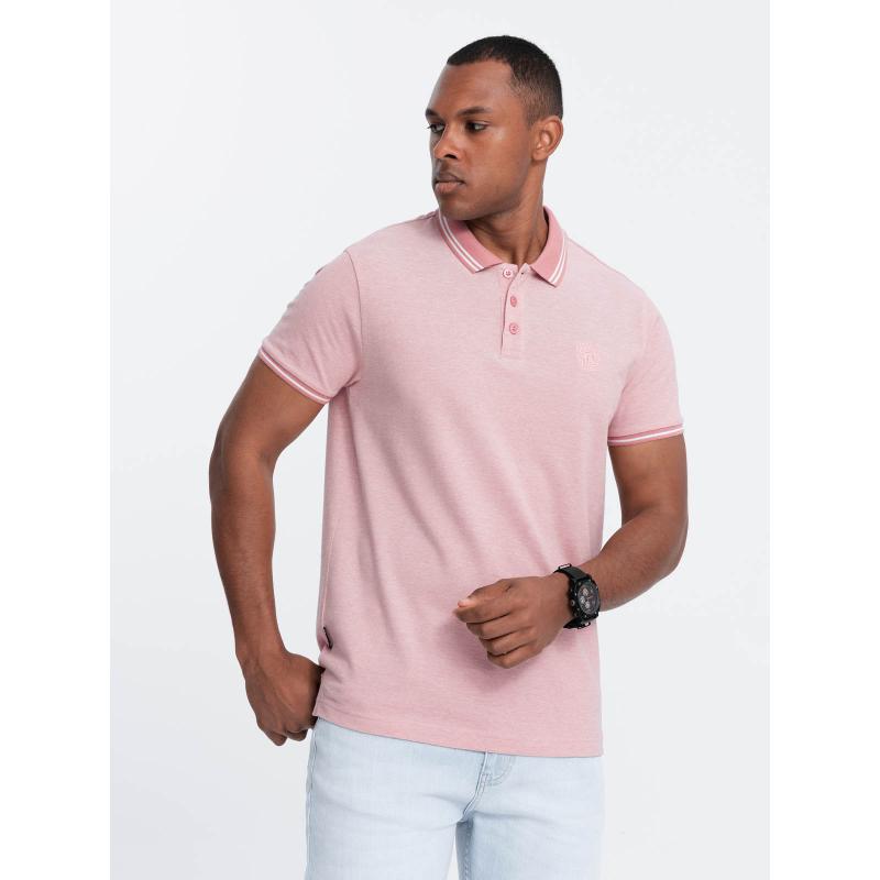 Férfi melange pólóing csíkos gallérral rózsaszín melange