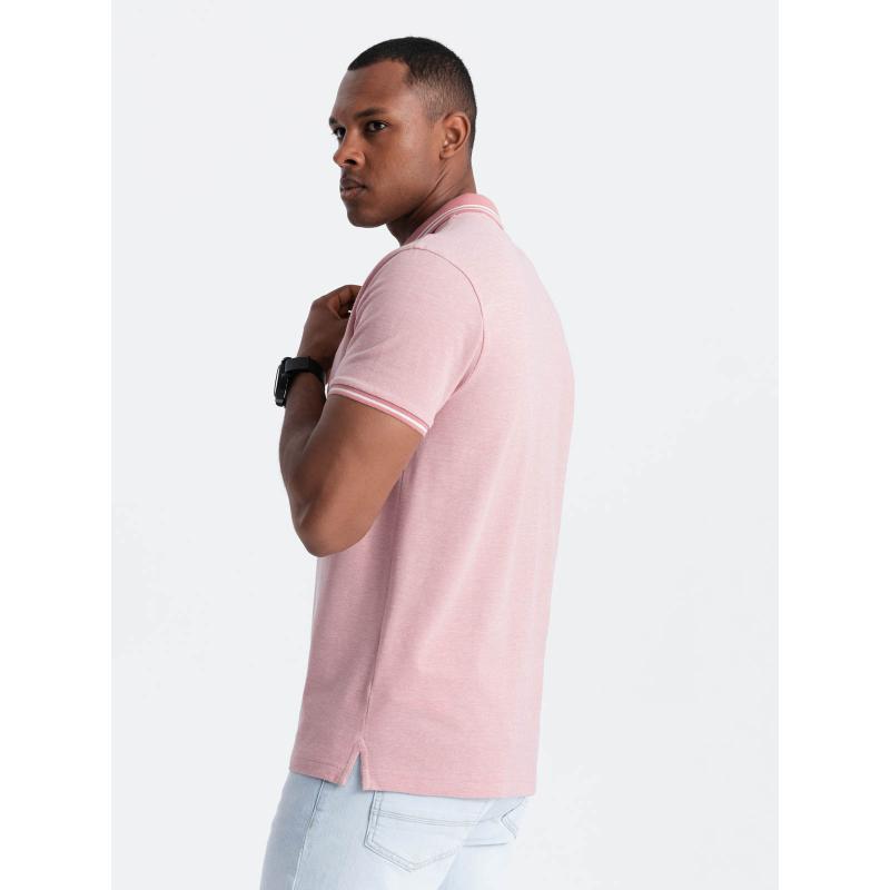 Férfi melange pólóing csíkos gallérral rózsaszín melange