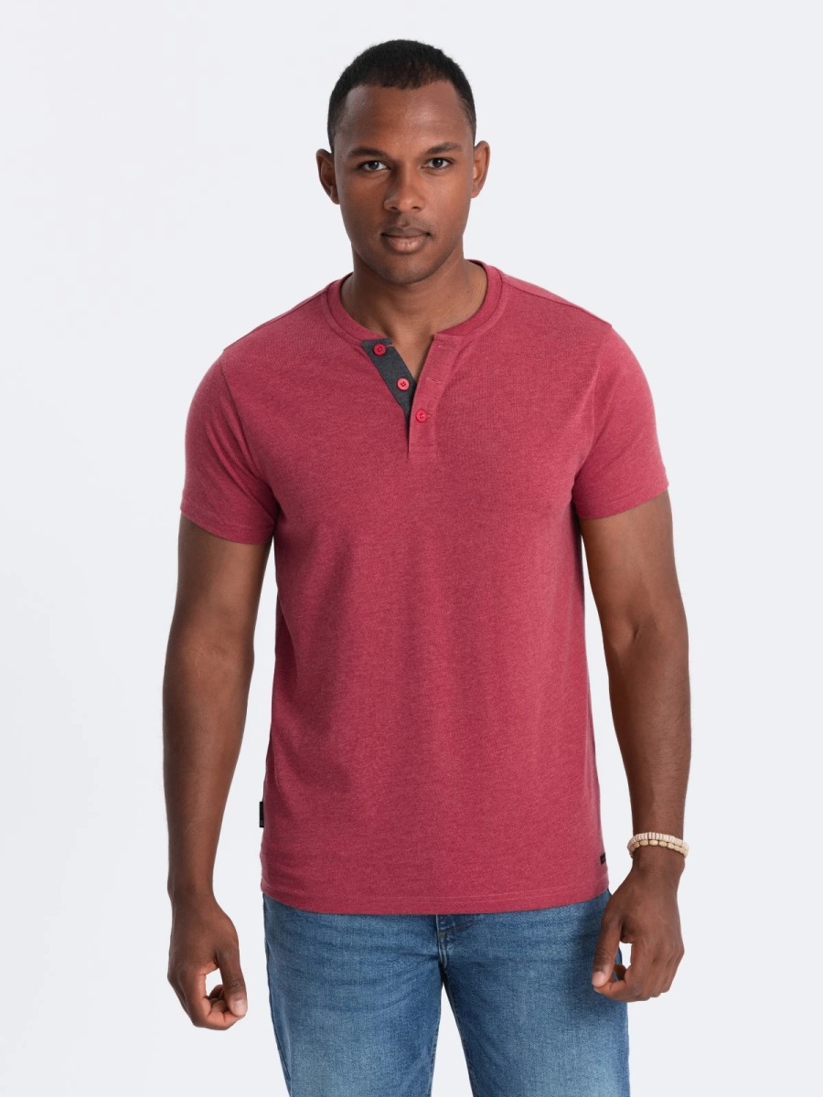 Pánské tričko s kulatým výstřihem henley červené 