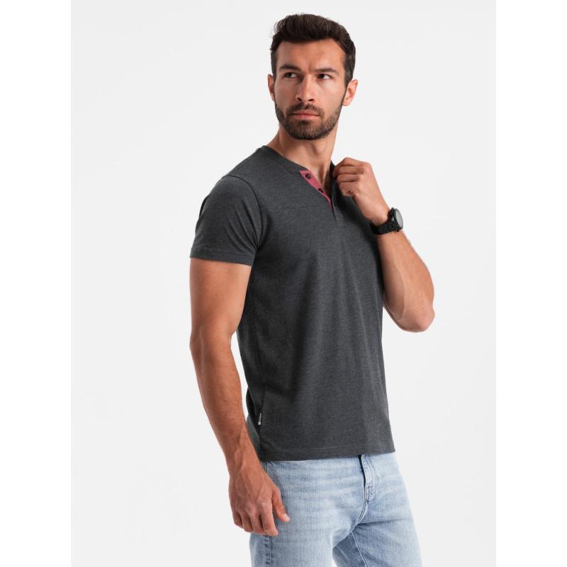 Férfi nyitott nyakú henley kerek nyakú póló fekete