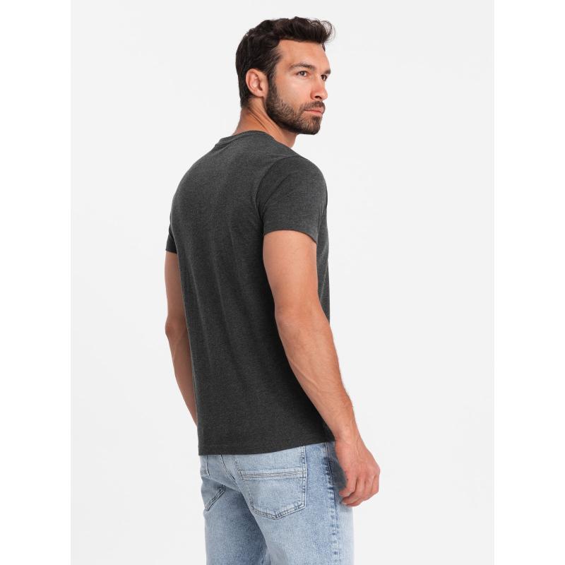 Férfi nyitott nyakú henley kerek nyakú póló fekete