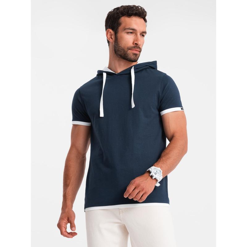 Pánske bavlnené tričko s kapucňou námornícka modrá