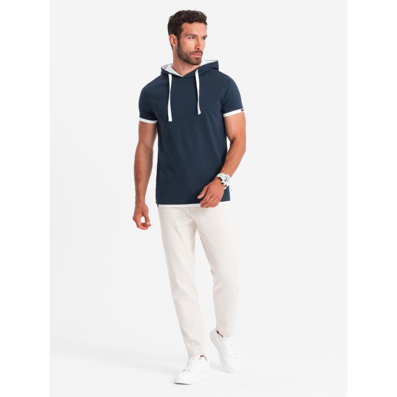 Pánske bavlnené tričko s kapucňou námornícka modrá