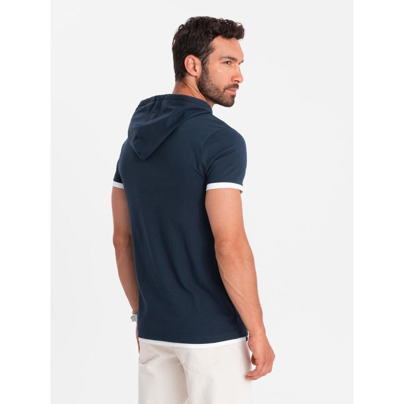 Pánske bavlnené tričko s kapucňou námornícka modrá