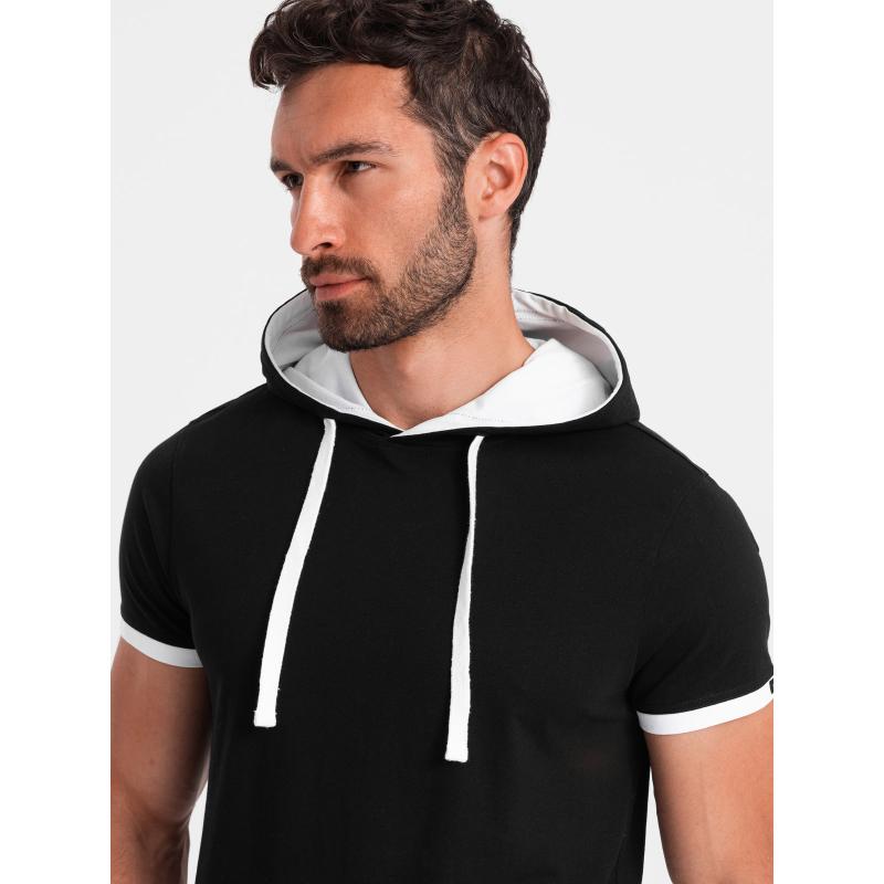 Pánské ležérní bavlněné tričko s kapucí černé 