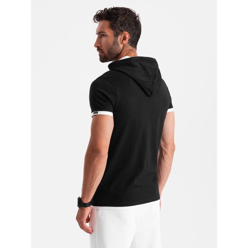 Pánské ležérní bavlněné tričko s kapucí černé 