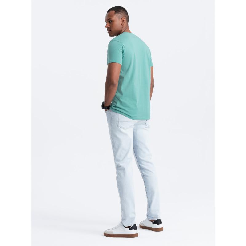 Pánské klasické bavlněné tričko BASIC s výstřihem do V tyrkysové 