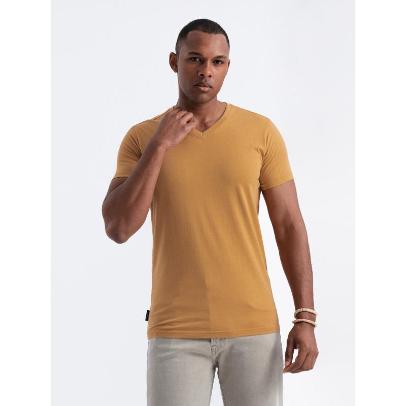 Pánské klasické bavlněné tričko BASIC hořčicový melír