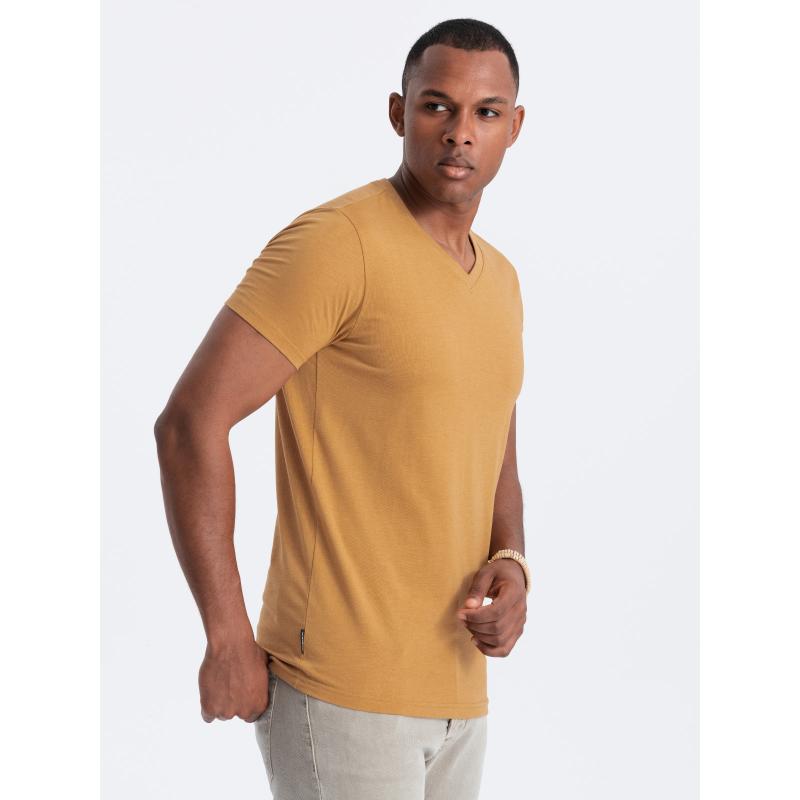 Pánské klasické bavlněné tričko BASIC hořčicový melír