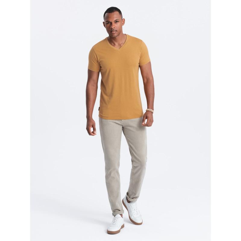 Pánské klasické bavlněné tričko BASIC hořčicový melír