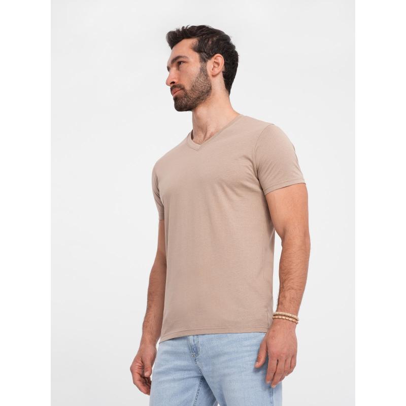 Pánské klasické bavlněné tričko s výstřihem do V BASIC popelavý melír