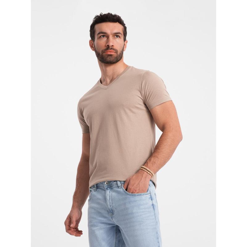 Pánské klasické bavlněné tričko s výstřihem do V BASIC popelavý melír