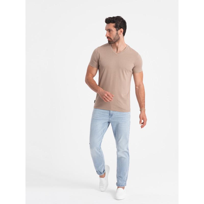 Pánské klasické bavlněné tričko s výstřihem do V BASIC popelavý melír