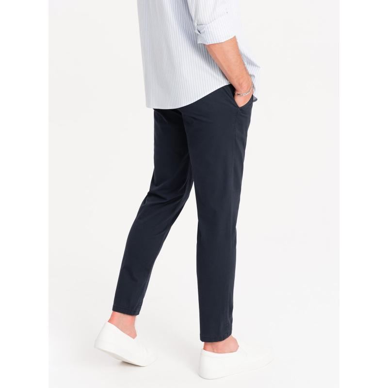 Pánské chino kalhoty s ozdobným pasem tmavě modré 