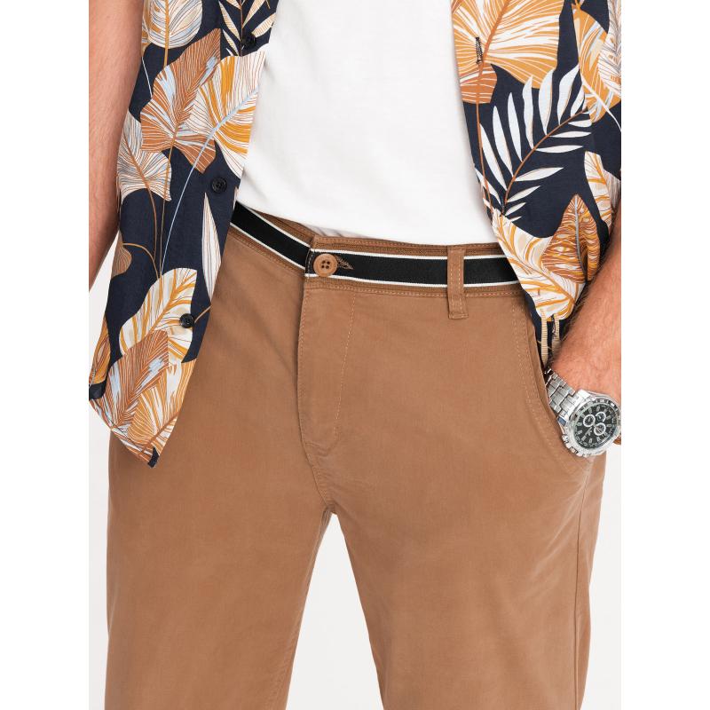 Férfi chino nadrág díszes derékszíjjal barna