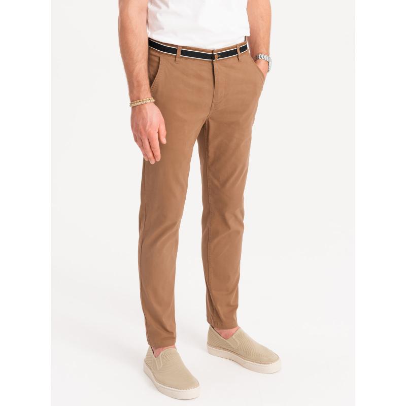 Férfi chino nadrág díszes derékszíjjal barna