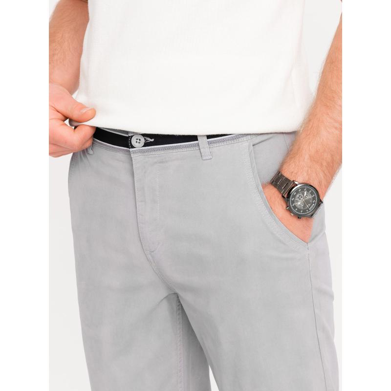 Pánské chino kalhoty s ozdobným pasem šedé